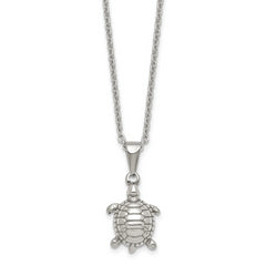 Chisel Stainless Steel Polished and Textured Turtle Pendant on a 22 inch Cable Chain Necklace