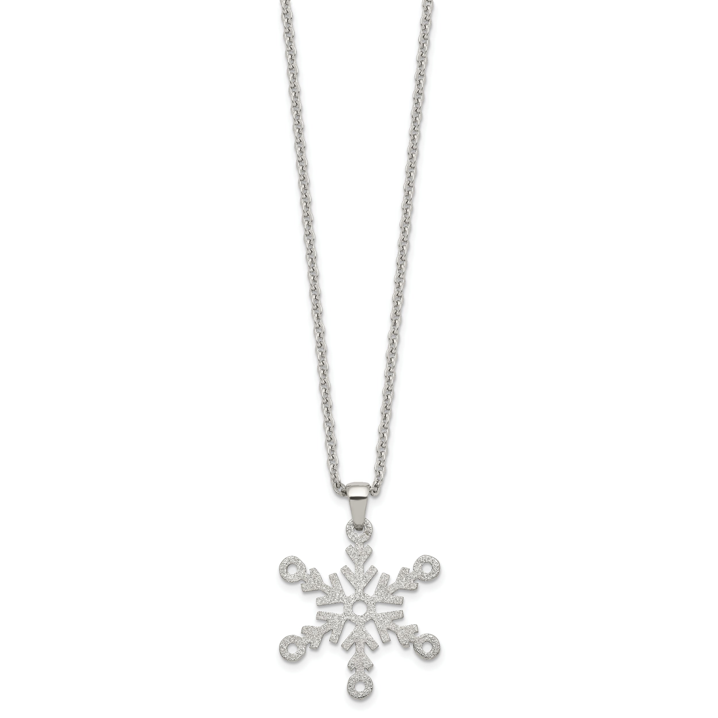 Stainless Steel Polished and Laser cut Snowflake 24in Necklace