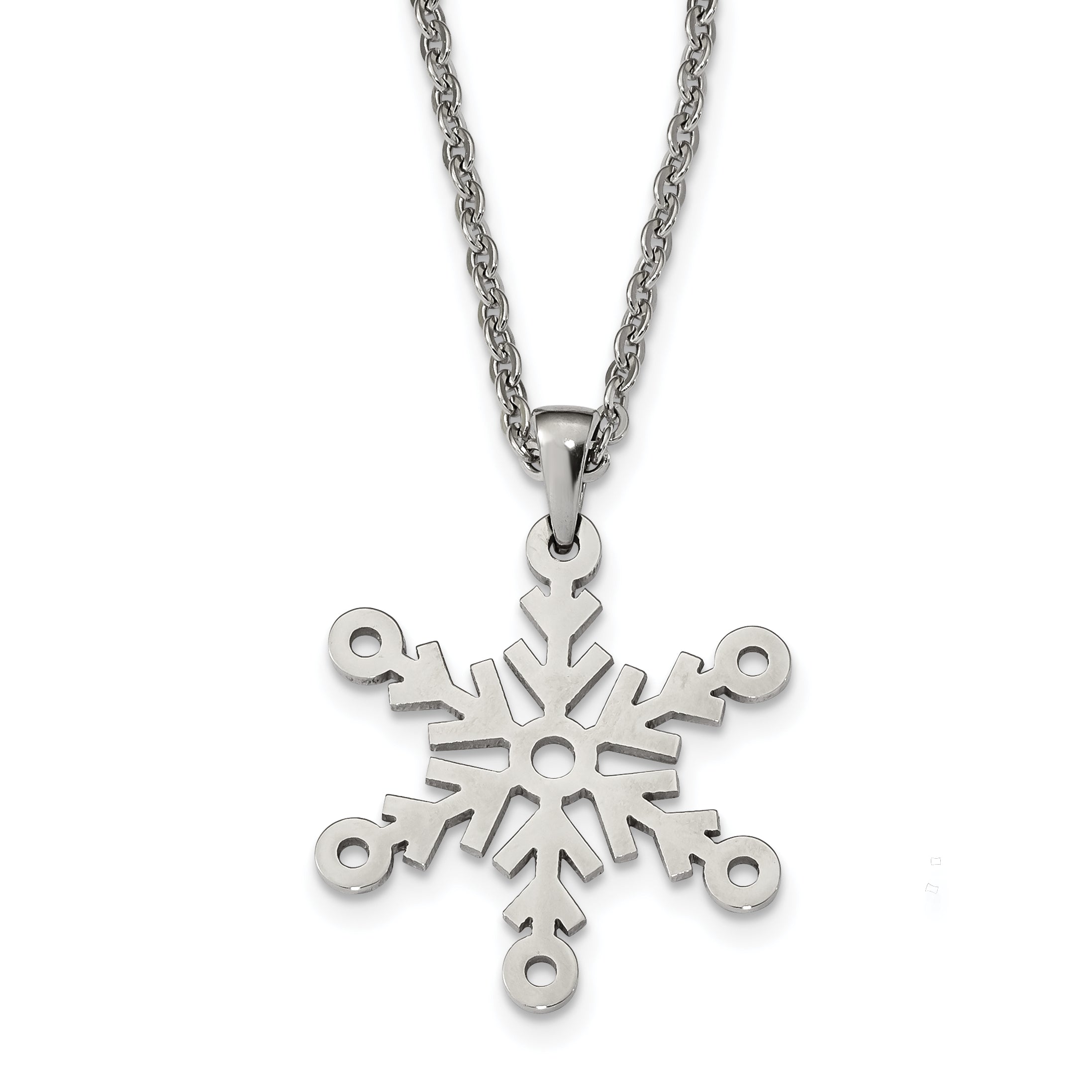 Stainless Steel Polished and Laser cut Snowflake 24in Necklace