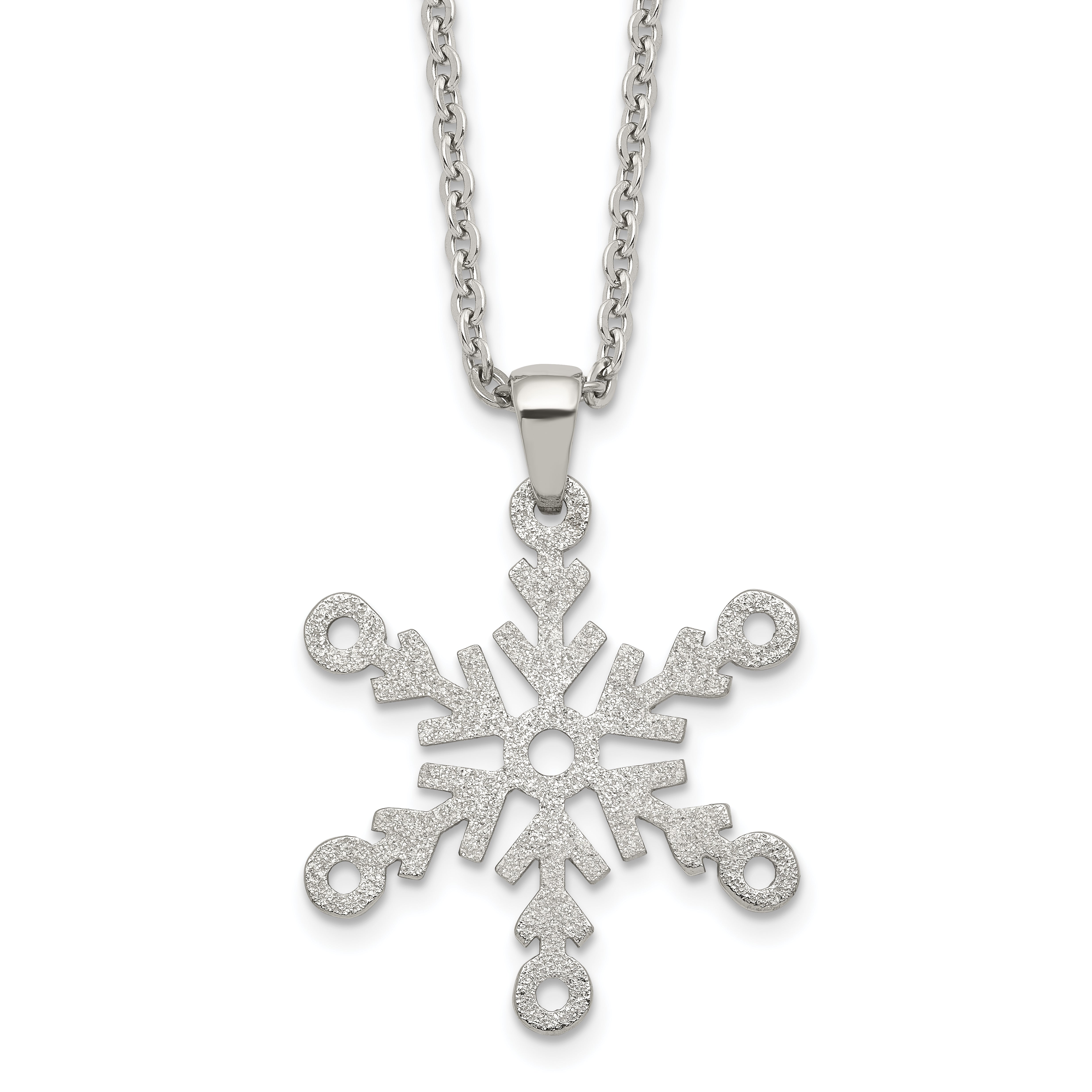 Stainless Steel Polished and Laser cut Snowflake 24in Necklace