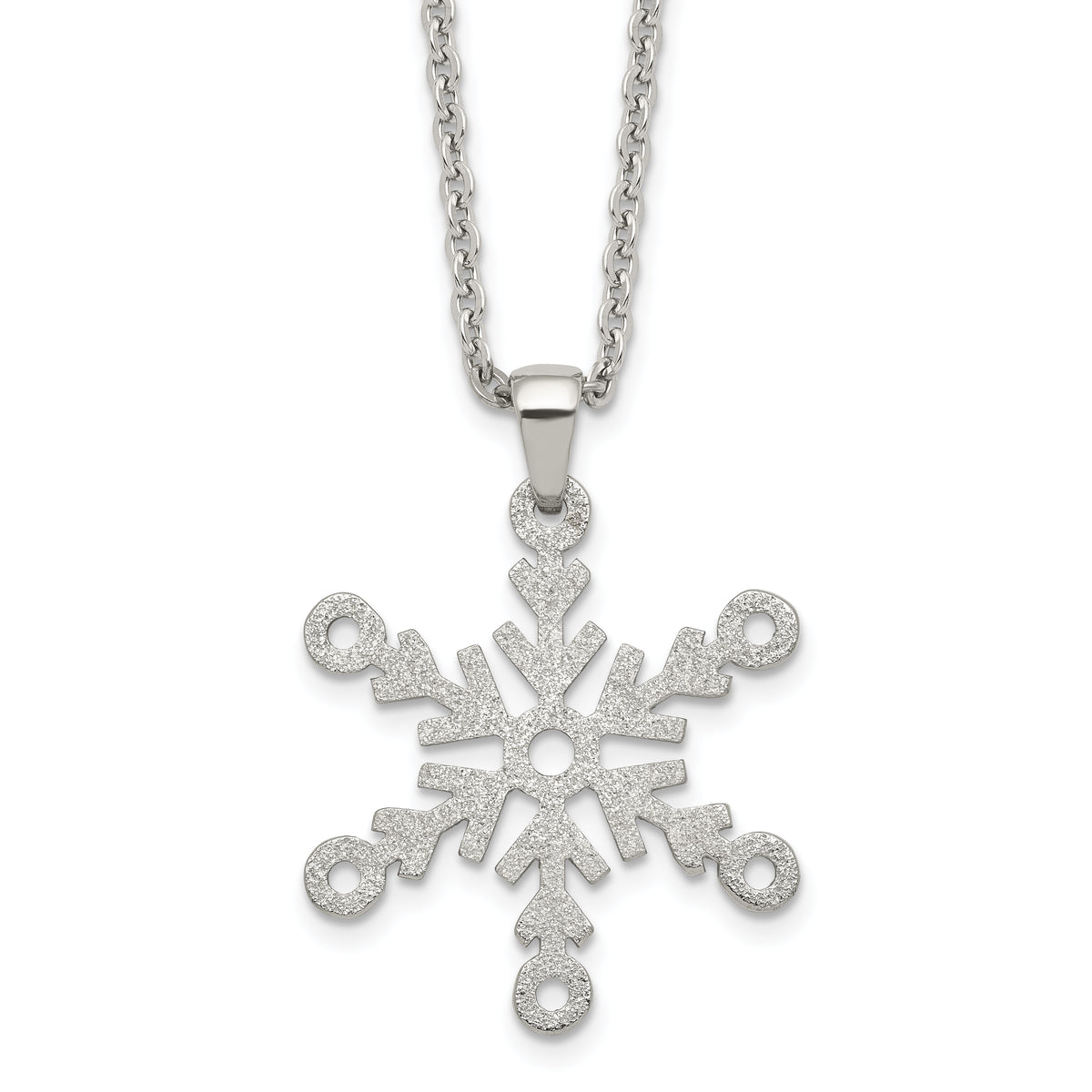 Stainless Steel Polished and Laser cut Snowflake 24in Necklace