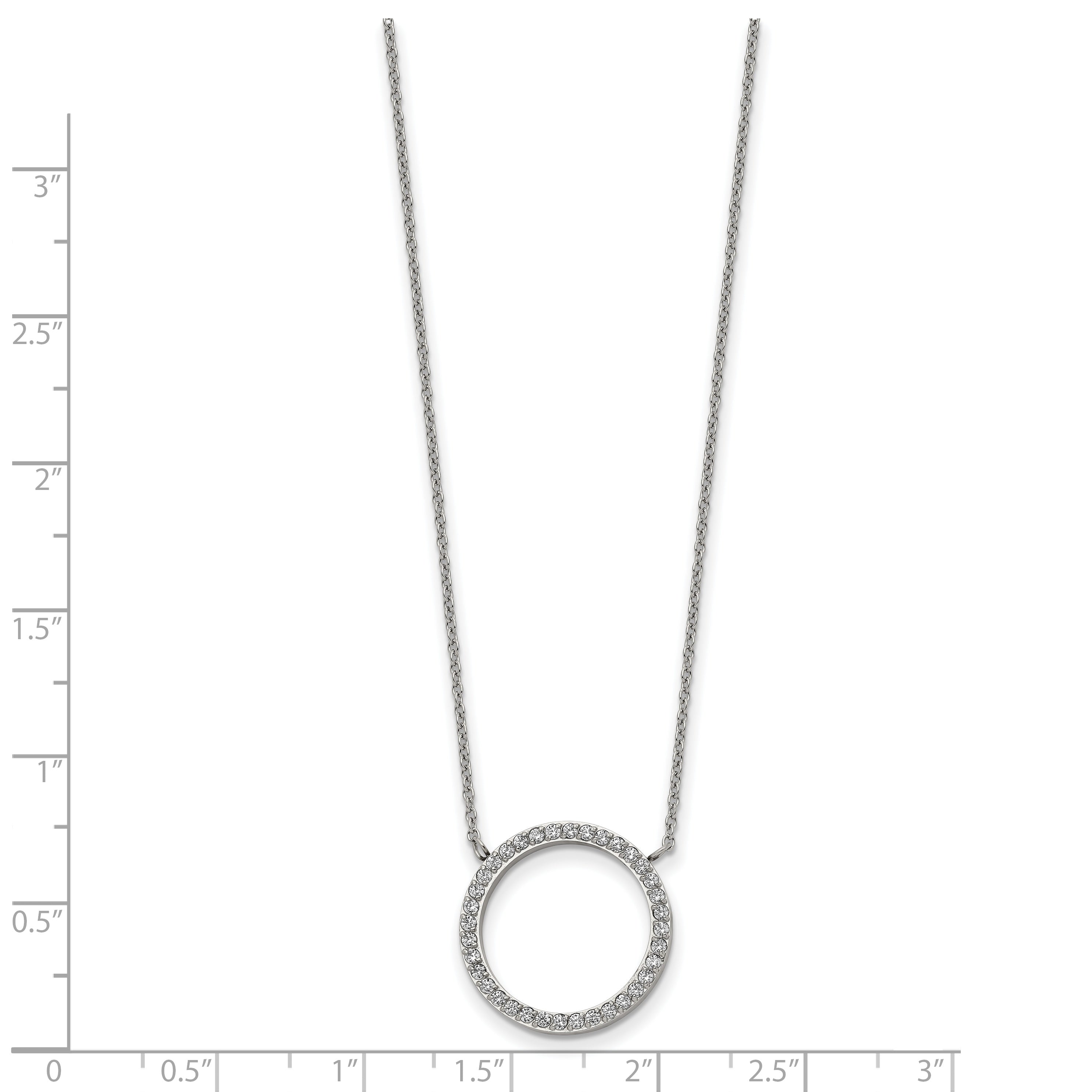 Chisel Stainless Steel Polished CZ Open Circle on a 17 inch Cable Chain with a 2.5 inch Extension Necklace