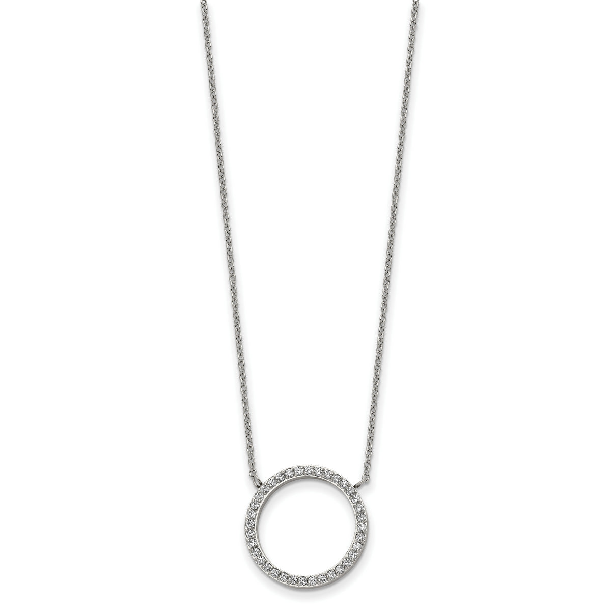 Chisel Stainless Steel Polished CZ Open Circle on a 17 inch Cable Chain with a 2.5 inch Extension Necklace