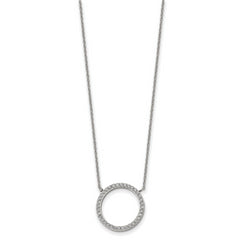 Chisel Stainless Steel Polished CZ Open Circle on a 17 inch Cable Chain with a 2.5 inch Extension Necklace