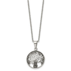 Chisel Stainless Steel Antiqued and Polished Tree of Life Pendant on a 20 inch Cable Chain Necklace