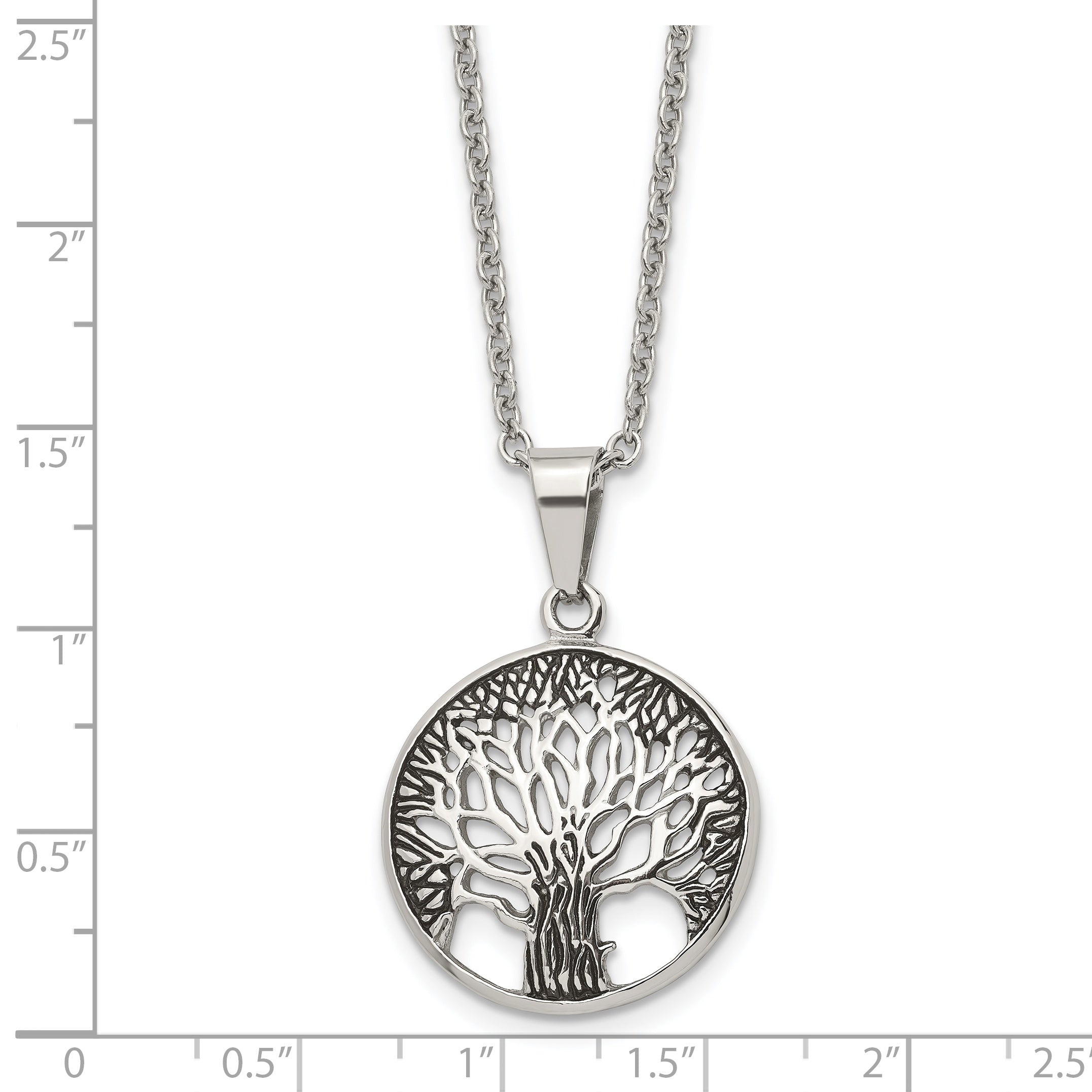 Chisel Stainless Steel Antiqued and Polished Tree of Life Pendant on a 20 inch Cable Chain Necklace