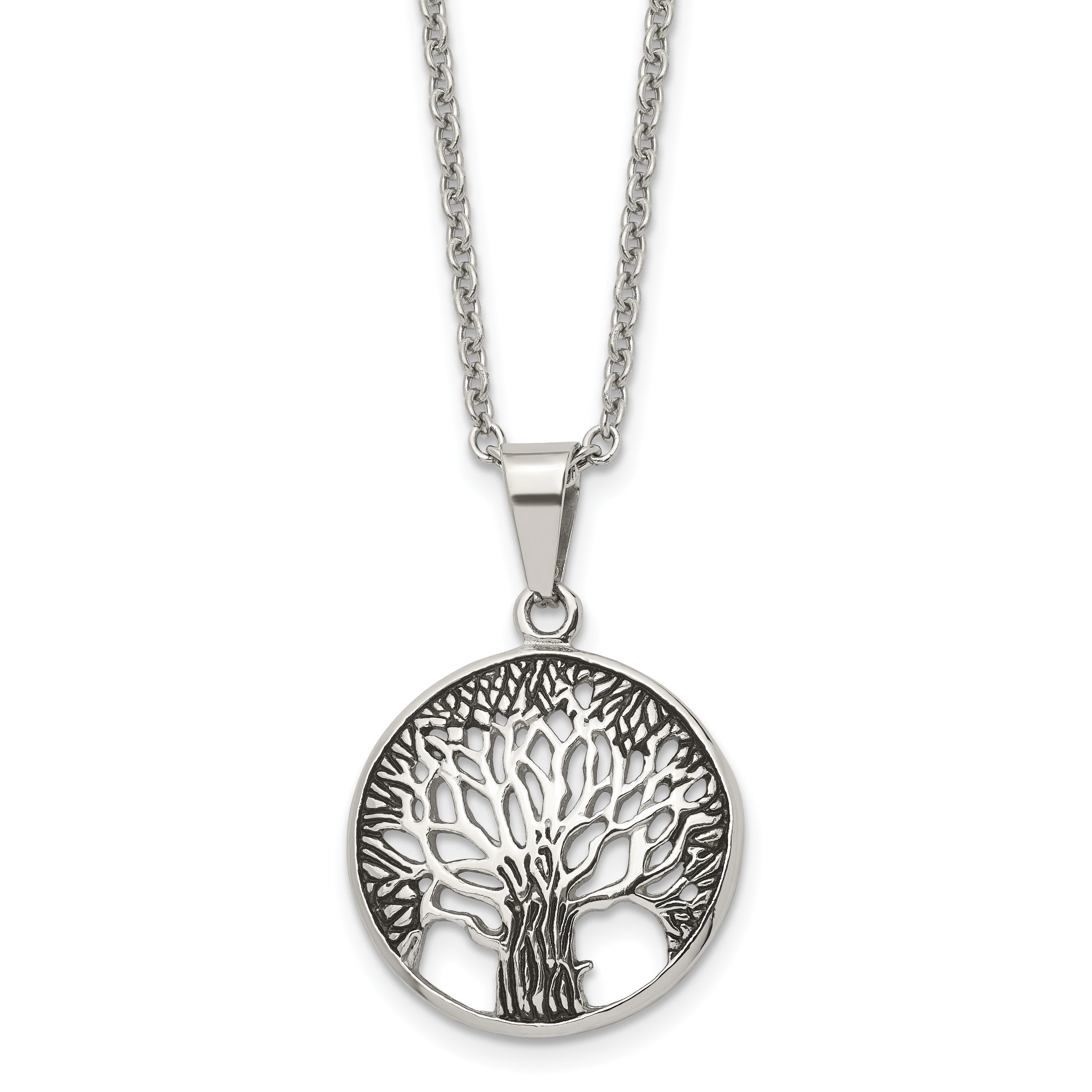 Chisel Stainless Steel Antiqued and Polished Tree of Life Pendant on a 20 inch Cable Chain Necklace