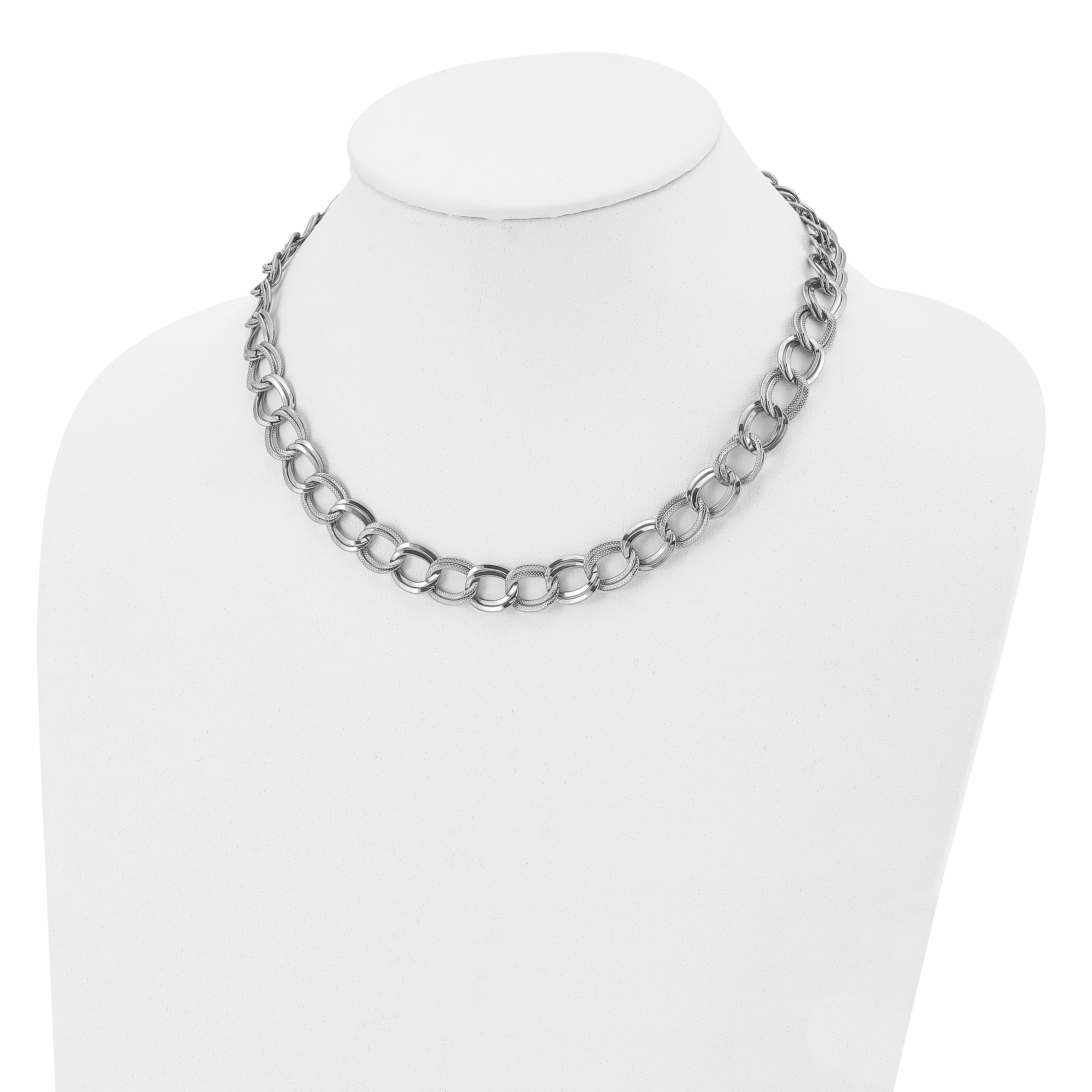 Chisel Stainless Steel Polished and Textured Link 17.5 inch Necklace