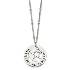 Chisel Stainless Steel Polished Enameled I LOVE YOU TO THE MOON & BACK with Moon and Star Pendant on a 20in Beaded Chain Necklace