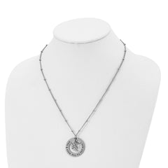 Chisel Stainless Steel Polished Enameled I LOVE YOU TO THE MOON & BACK with Moon and Star Pendant on a 20in Beaded Chain Necklace