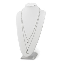 Chisel Stainless Steel Polished Beaded Star and Moon 2 Strand 30 inch Curb Chain Necklace