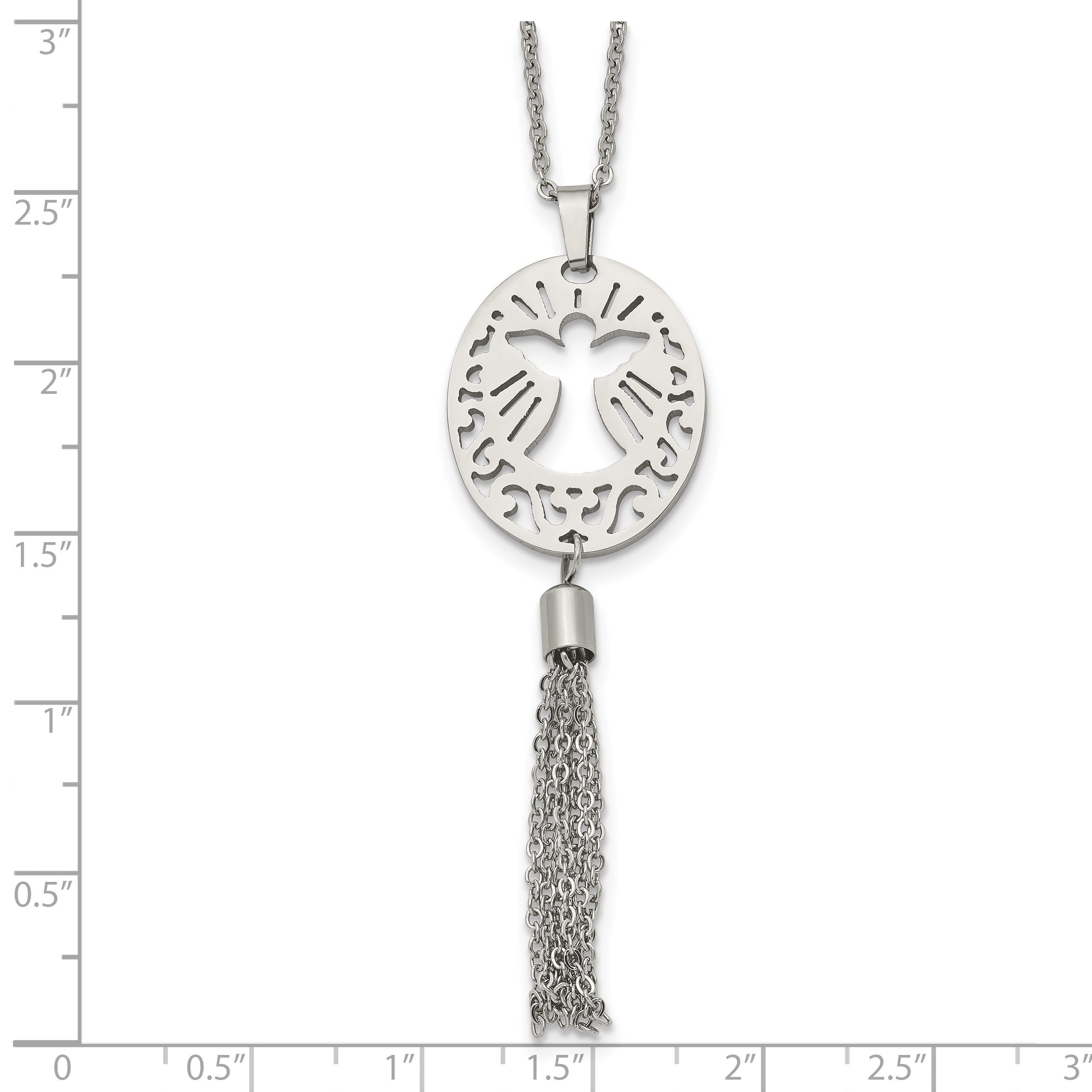 Stainless Steel Polished Angel w/Tassel Dangle 20in Necklace