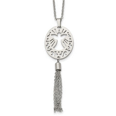 Stainless Steel Polished Angel w/Tassel Dangle 20in Necklace