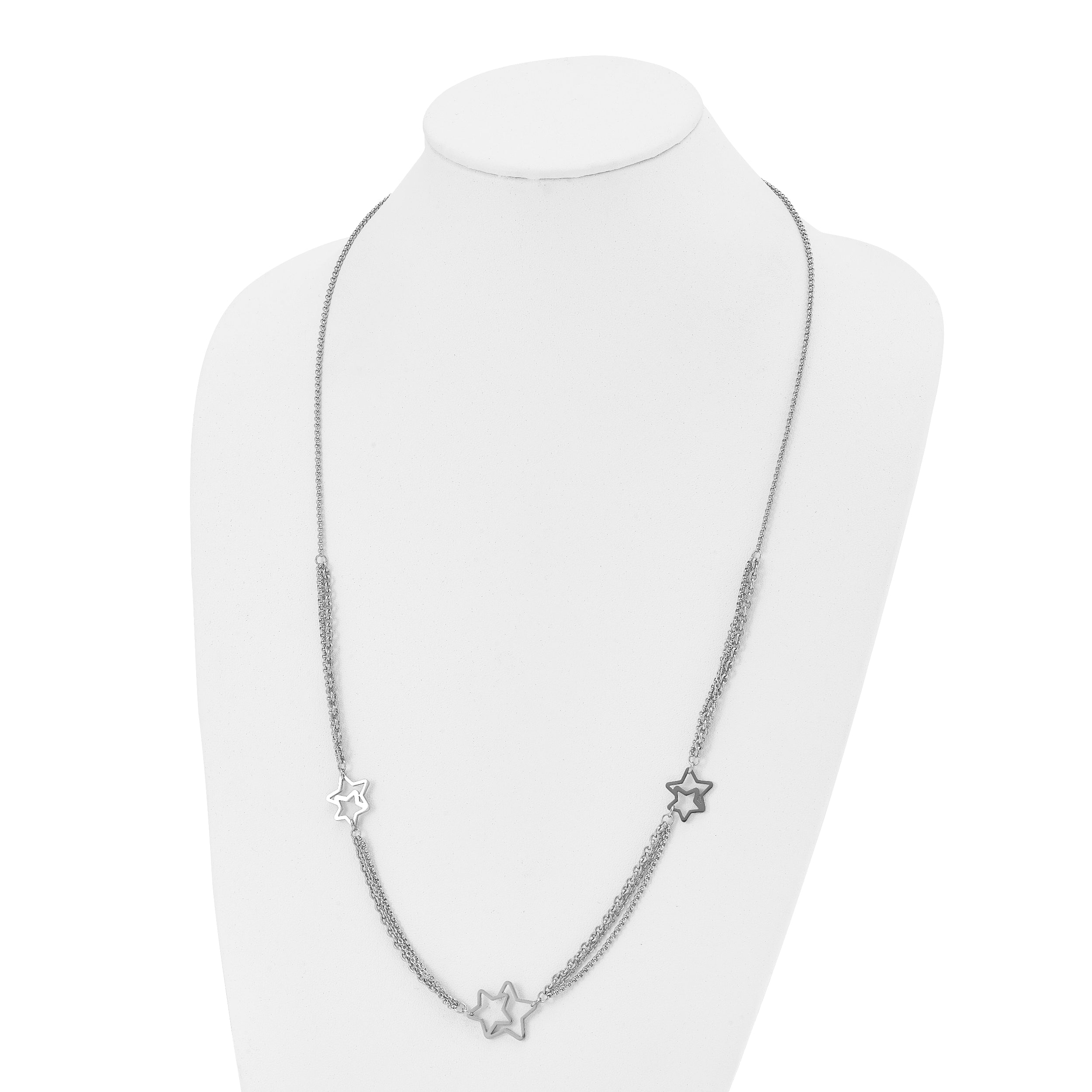 Stainless Steel Polished Star Multi Strand 30in Necklace