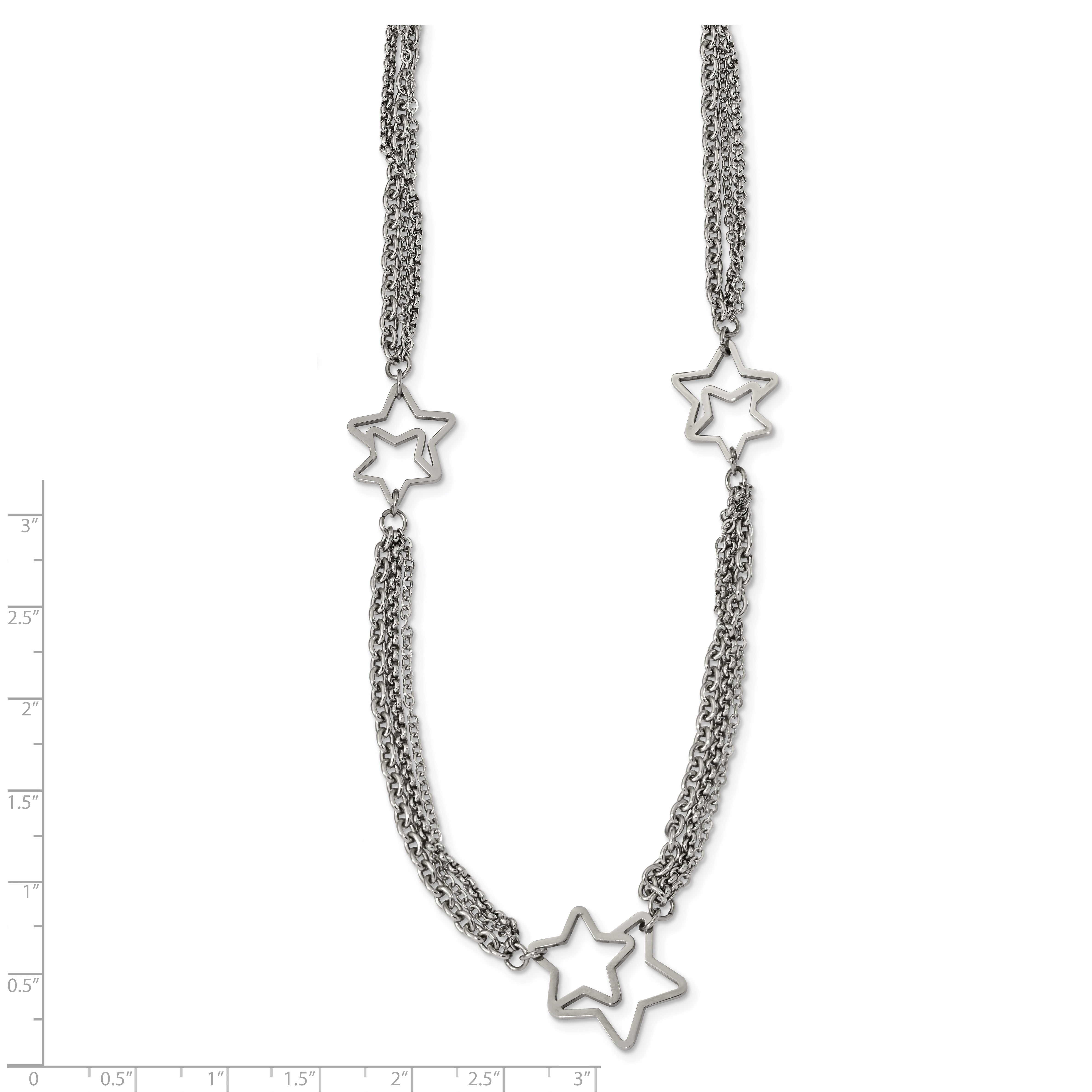 Stainless Steel Polished Star Multi Strand 30in Necklace