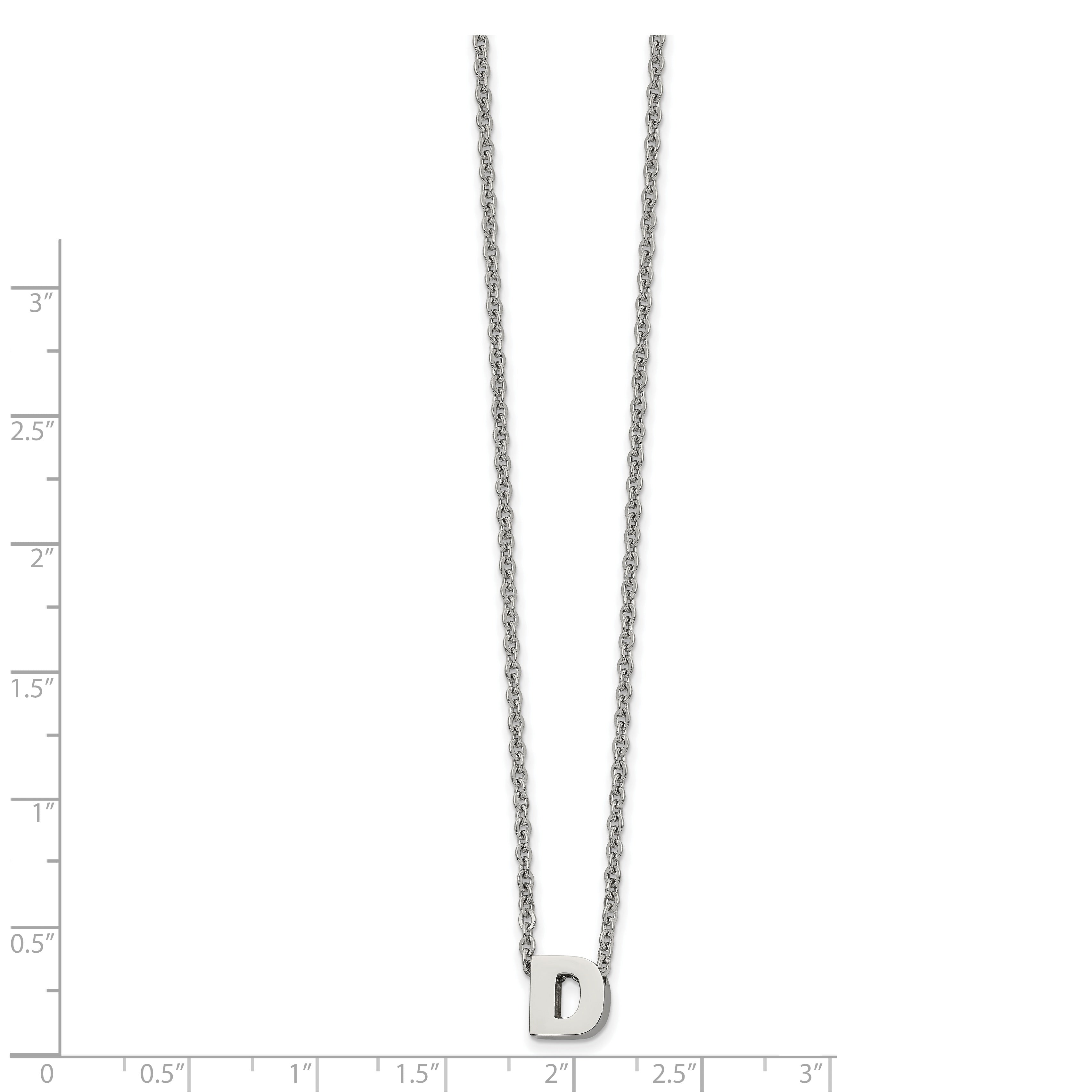 Stainless Steel Polished Letter D 18in w/2in ext Necklace