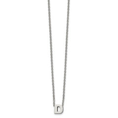 Stainless Steel Polished Letter D 18in w/2in ext Necklace