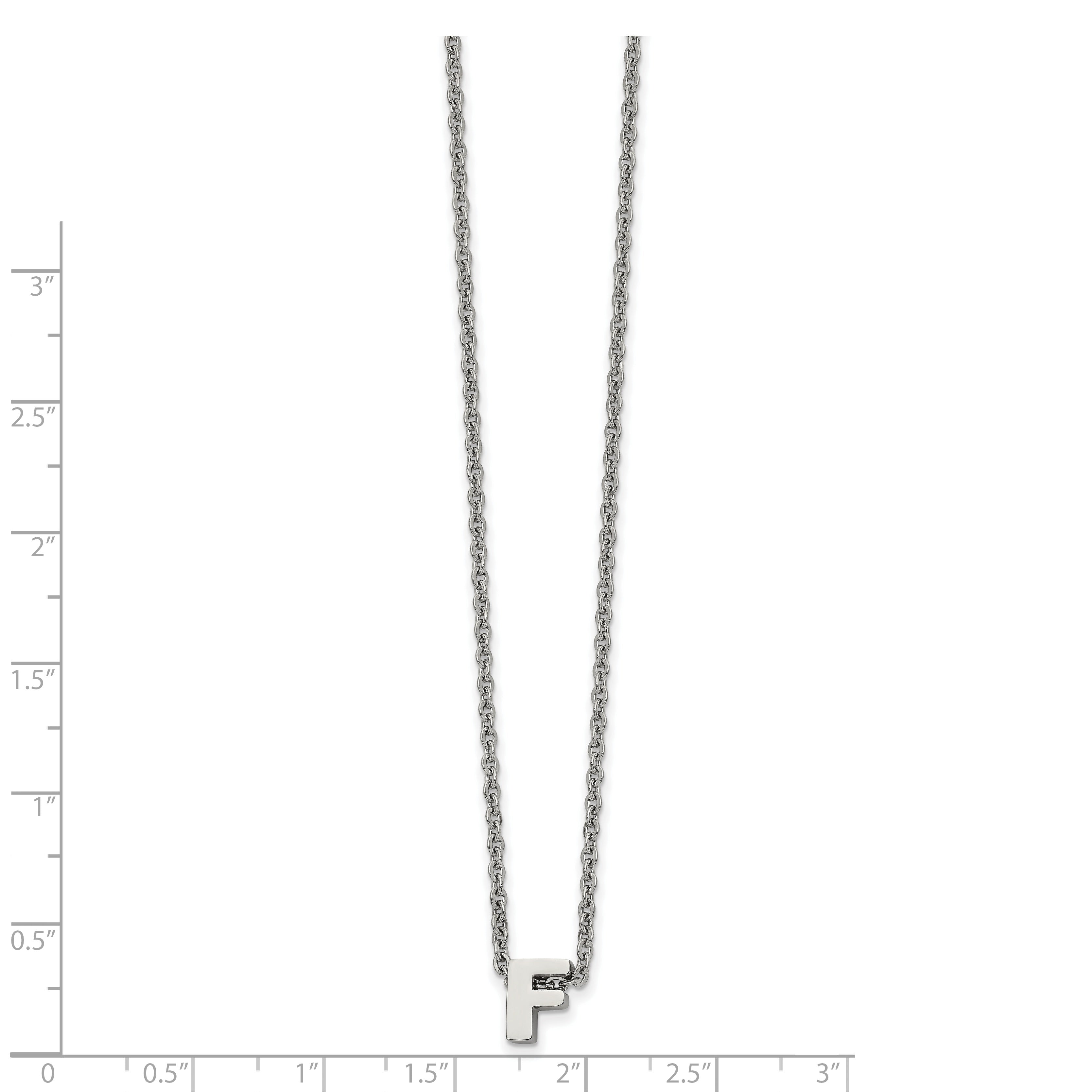 Stainless Steel Polished Letter F 18in w/2in ext Necklace