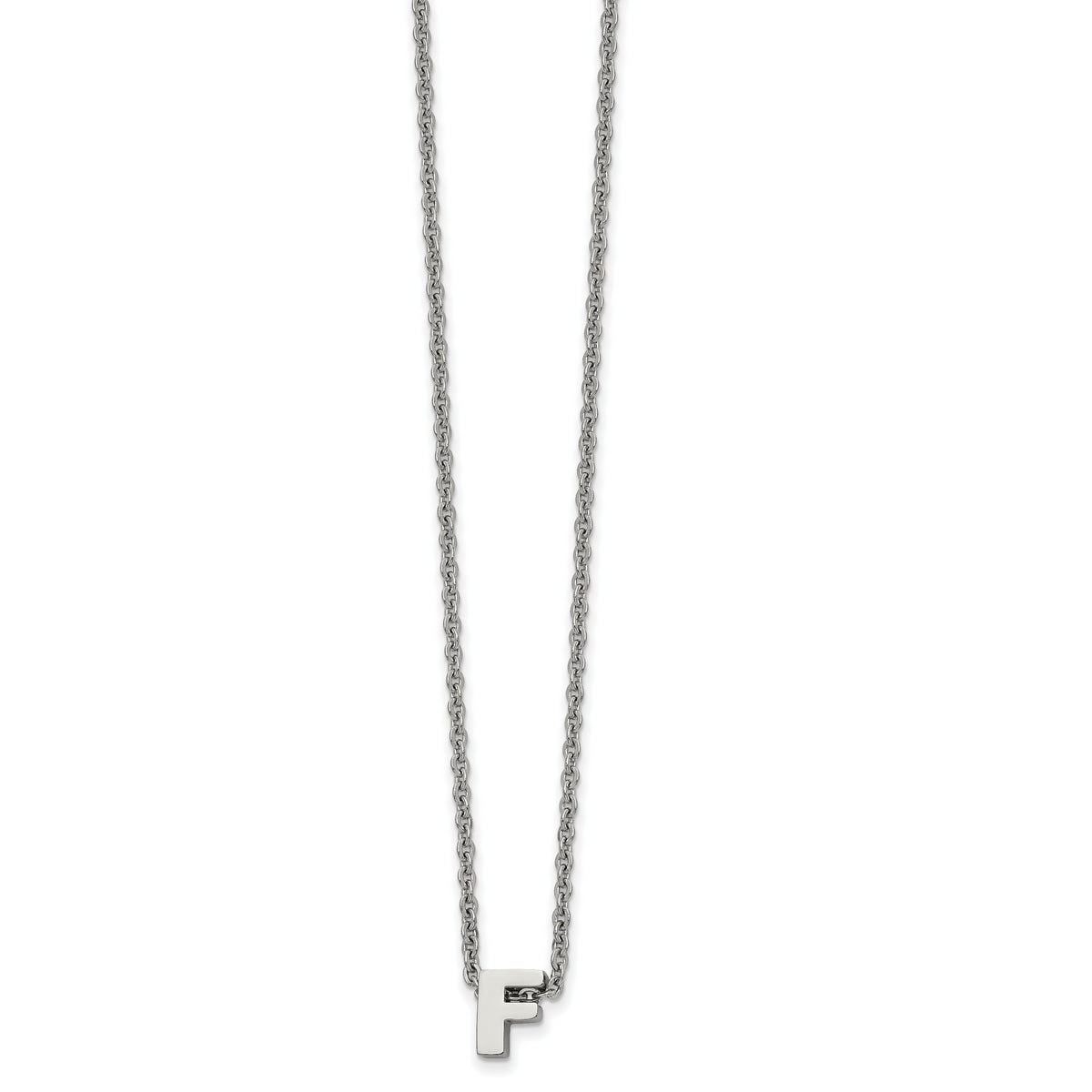 Stainless Steel Polished Letter F 18in w/2in ext Necklace