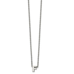 Stainless Steel Polished Letter F 18in w/2in ext Necklace