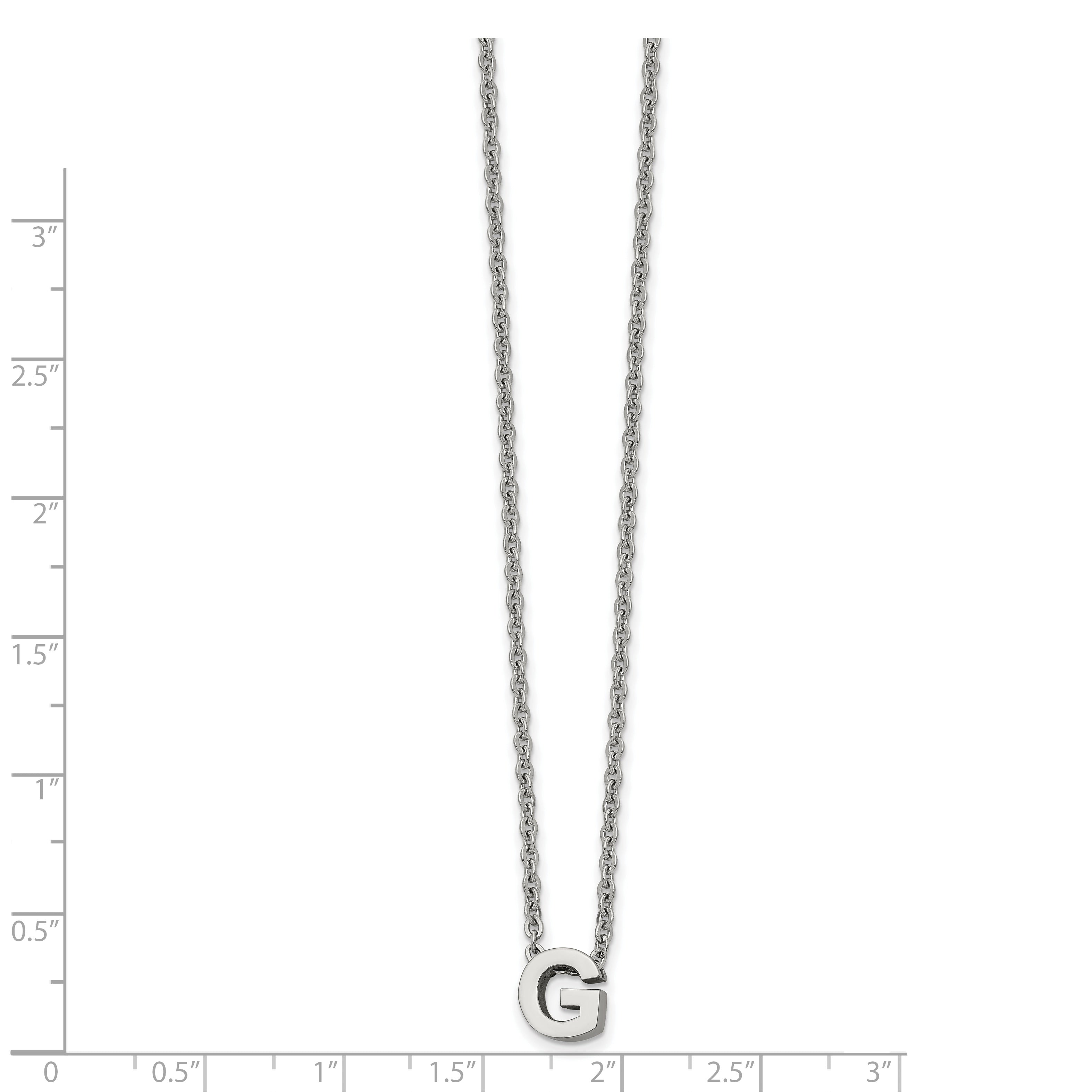 Stainless Steel Polished Letter G 18in w/2in ext Necklace