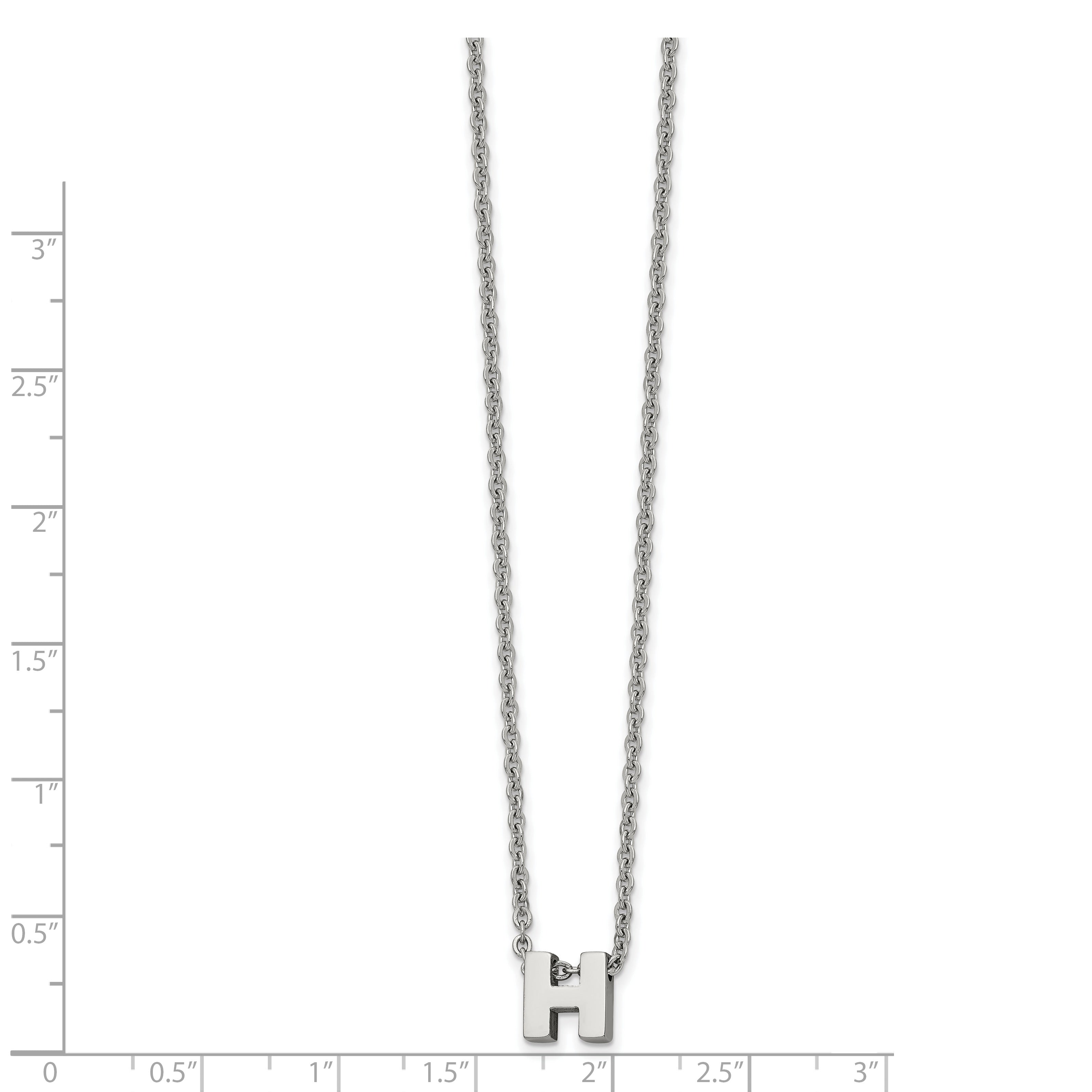 Stainless Steel Polished Letter H 18in w/2in ext Necklace