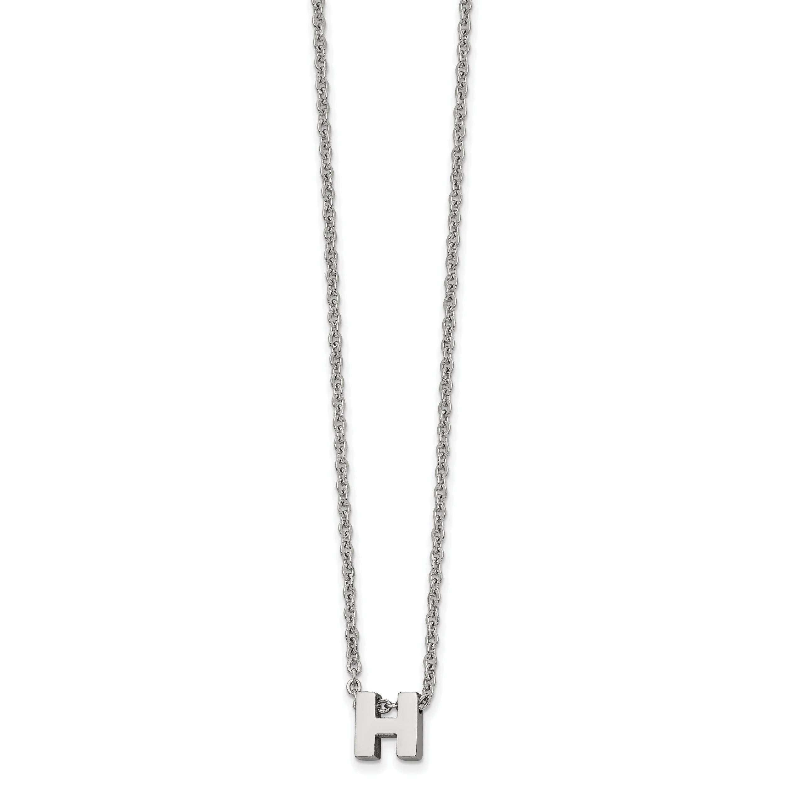 Stainless Steel Polished Letter H 18in w/2in ext Necklace