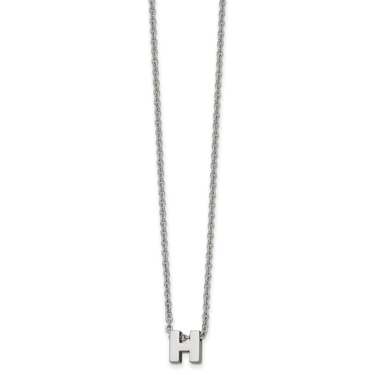 Stainless Steel Polished Letter H 18in w/2in ext Necklace