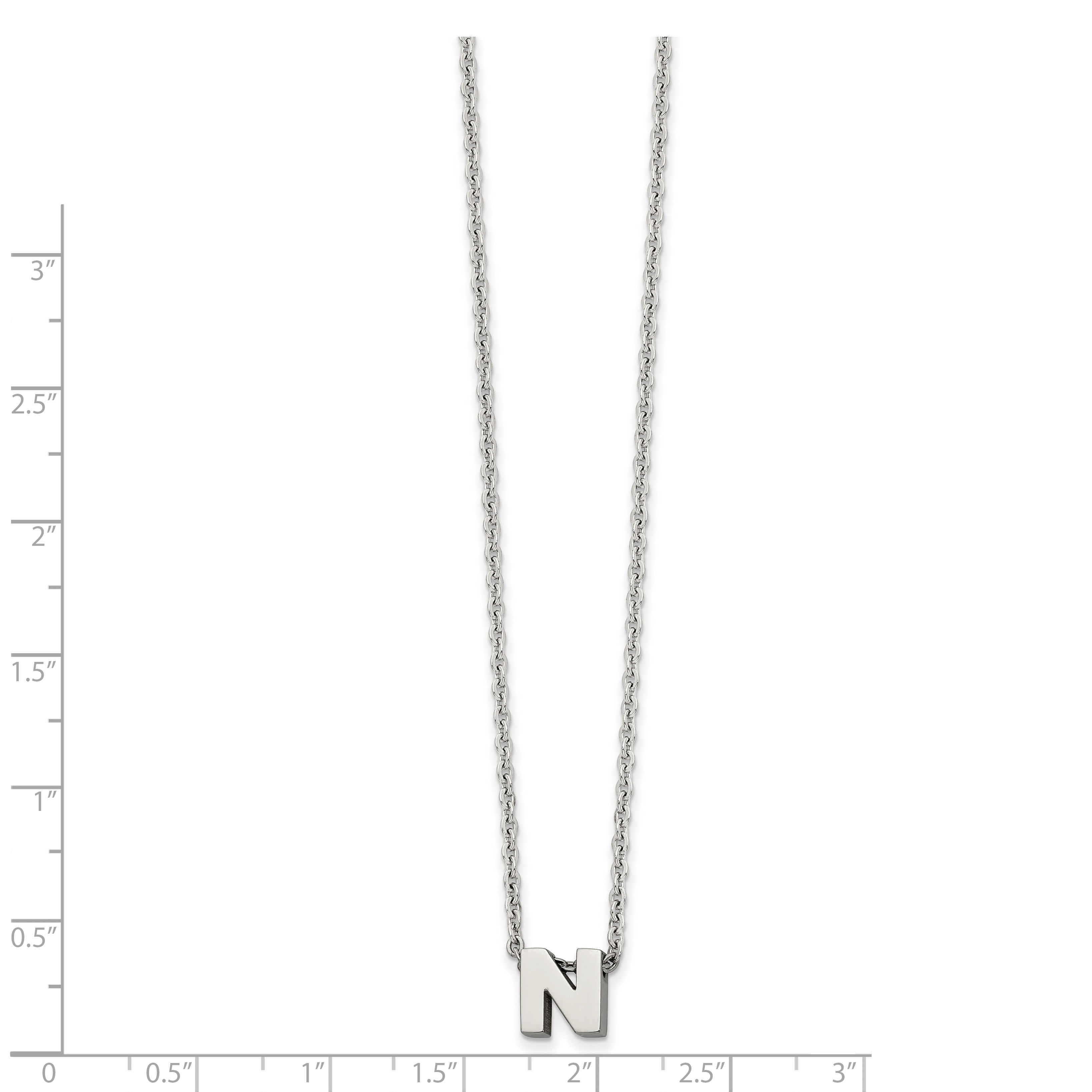 Stainless Steel Polished Letter N 18in w/2in ext Necklace