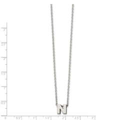 Stainless Steel Polished Letter N 18in w/2in ext Necklace