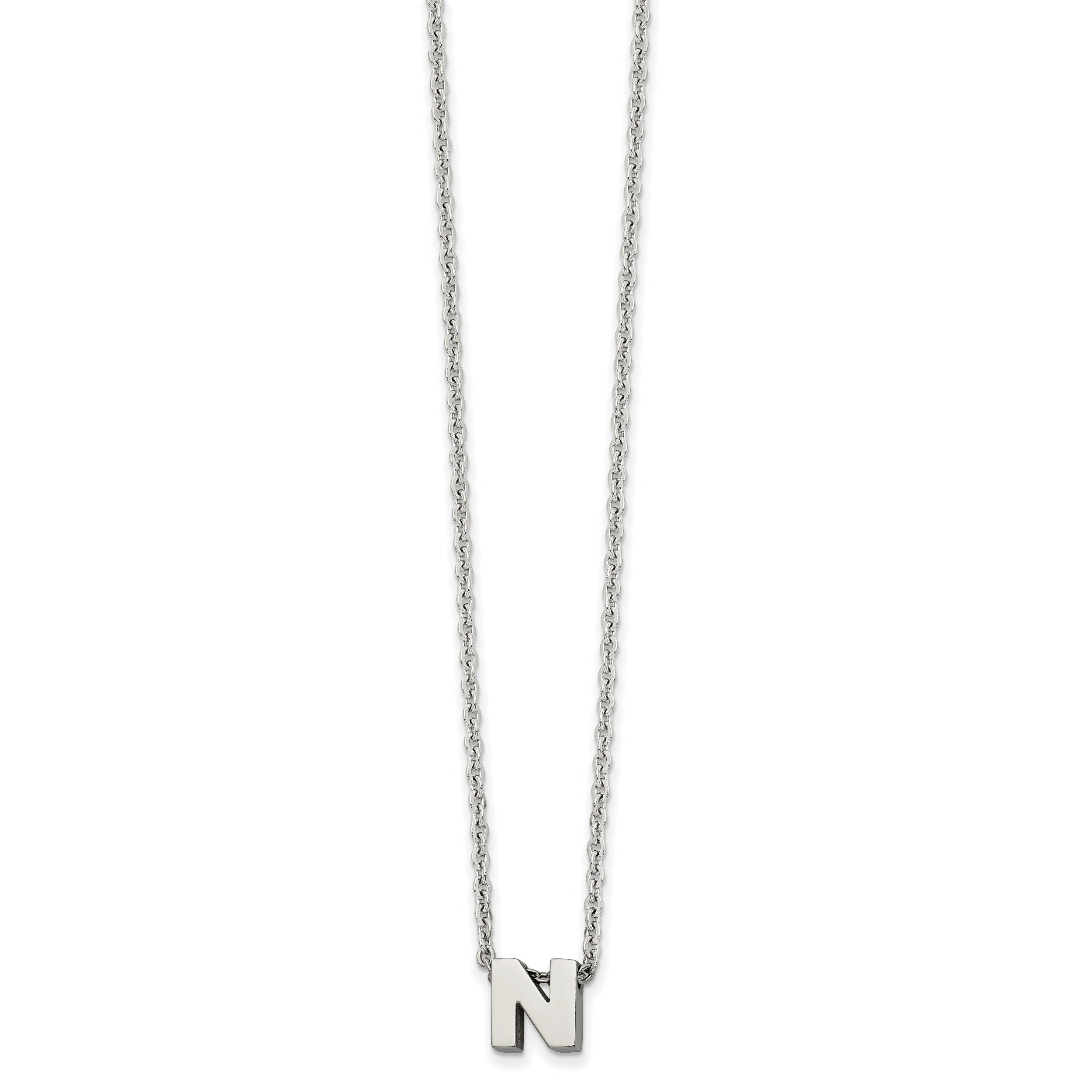 Stainless Steel Polished Letter N 18in w/2in ext Necklace