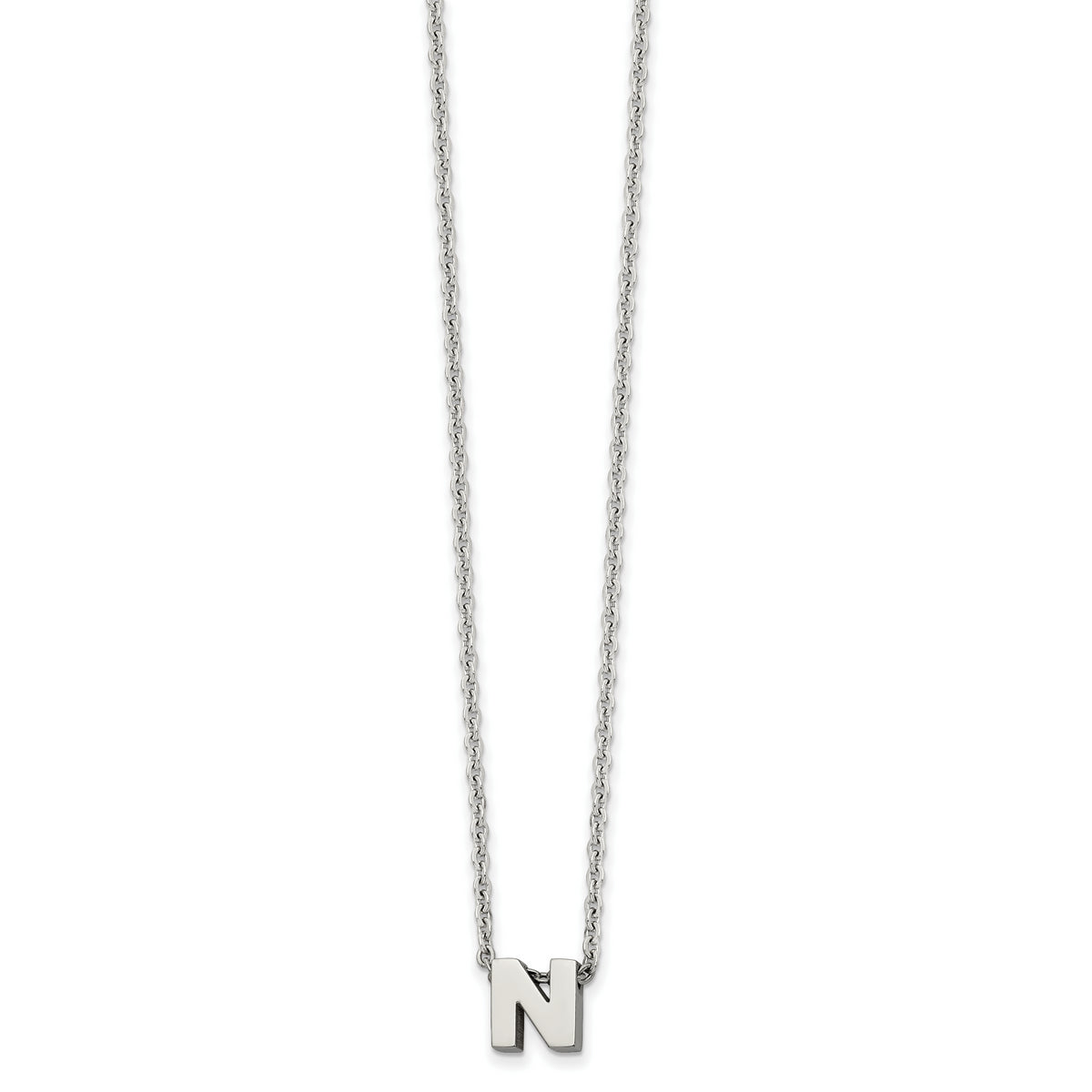 Stainless Steel Polished Letter N 18in w/2in ext Necklace