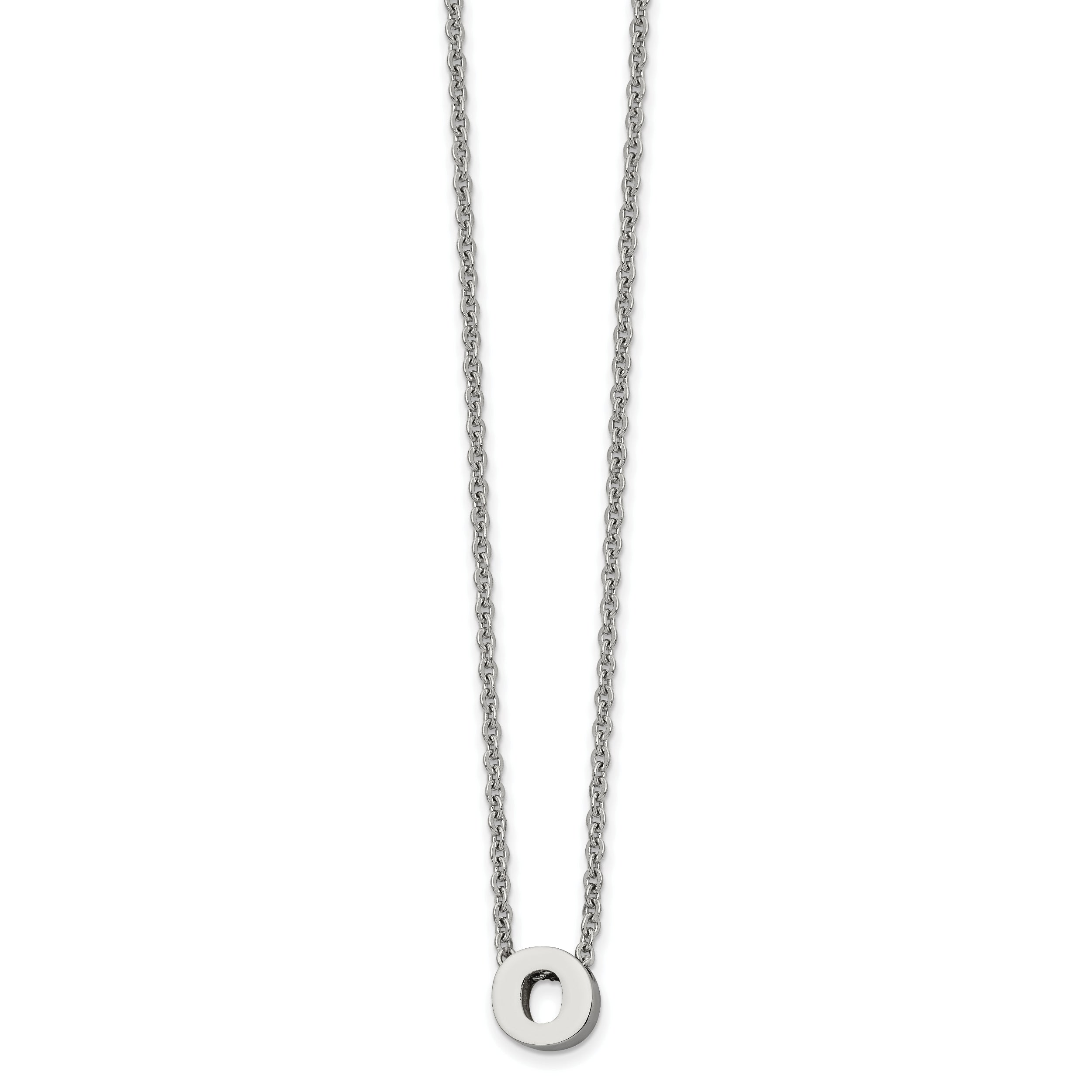 Stainless Steel Polished Letter O 18in w/2in ext Necklace