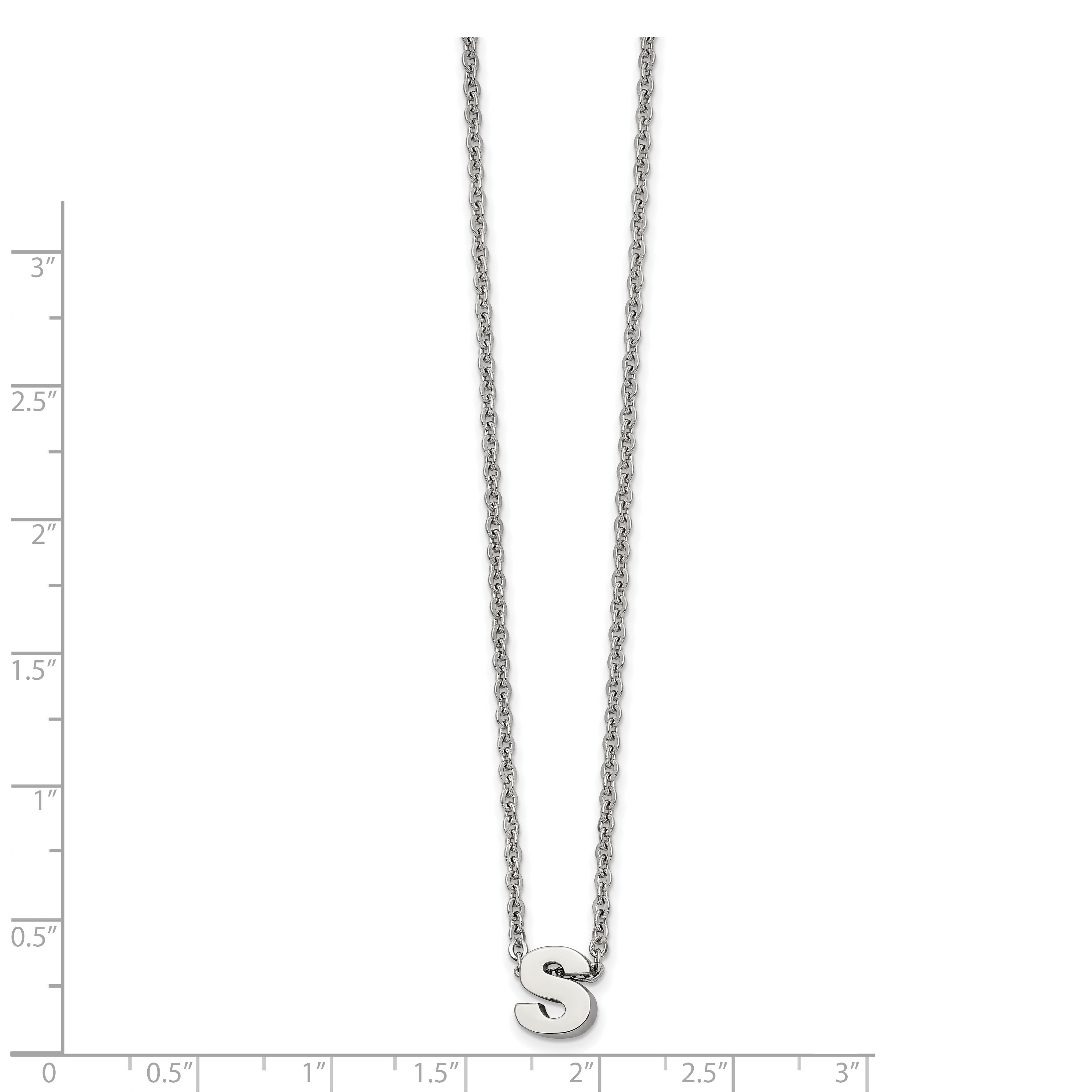 Stainless Steel Polished Letter S 18in w/2in ext Necklace