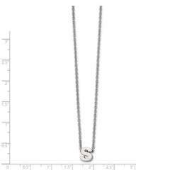 Stainless Steel Polished Letter S 18in w/2in ext Necklace