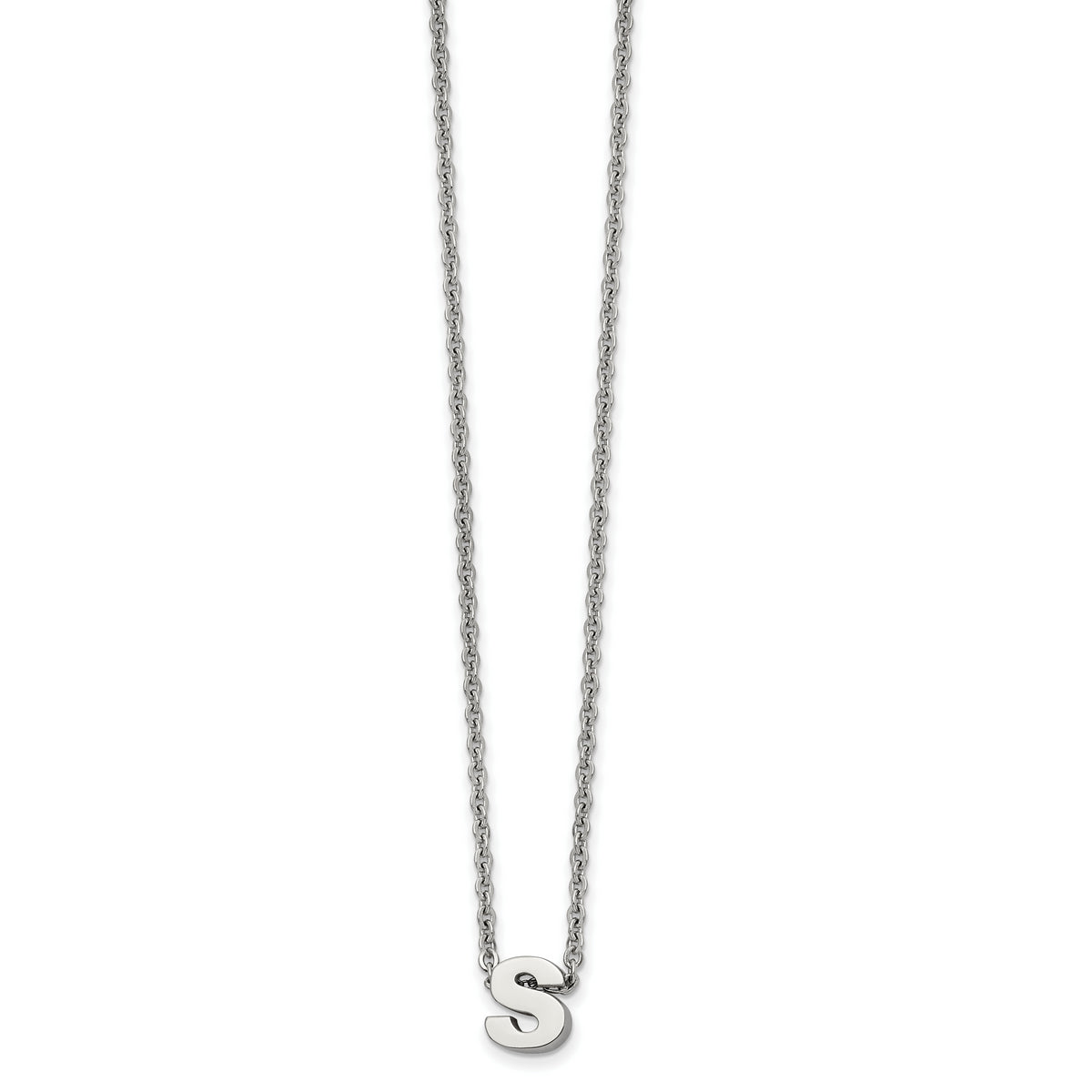 Stainless Steel Polished Letter S 18in w/2in ext Necklace