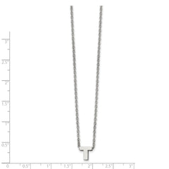 Stainless Steel Polished Letter T 18in w/2in ext Necklace