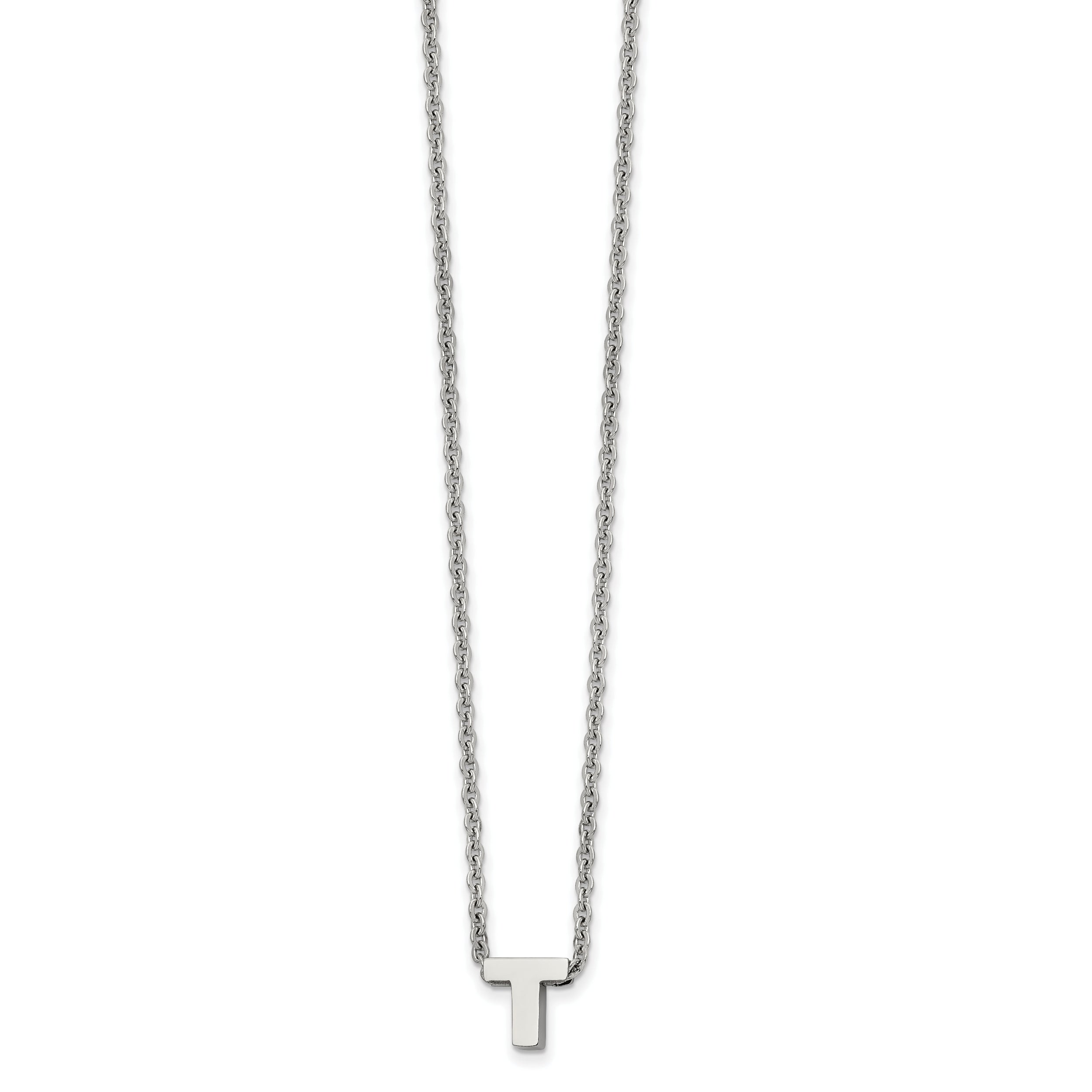 Stainless Steel Polished Letter T 18in w/2in ext Necklace