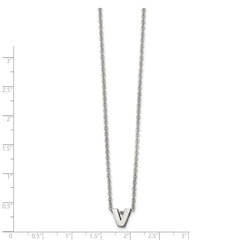 Stainless Steel Polished Letter V 18in w/2in ext Necklace