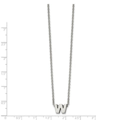 Stainless Steel Polished Letter W 18in w/2in ext Necklace