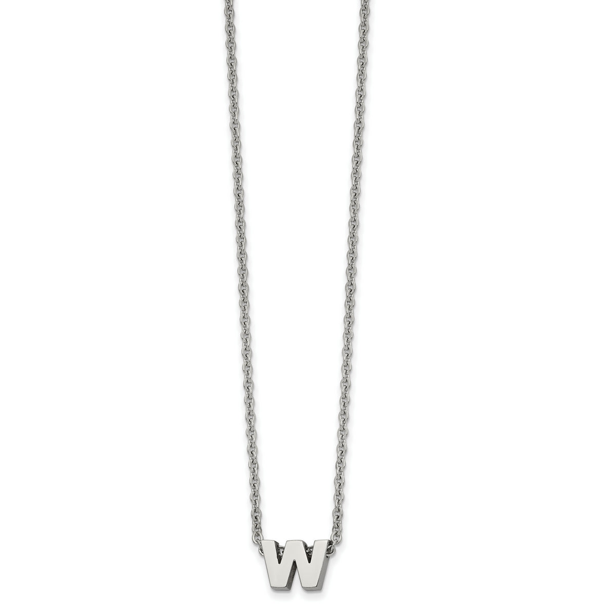 Stainless Steel Polished Letter W 18in w/2in ext Necklace