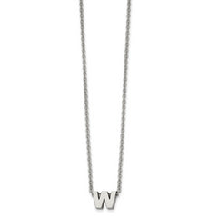 Stainless Steel Polished Letter W 18in w/2in ext Necklace