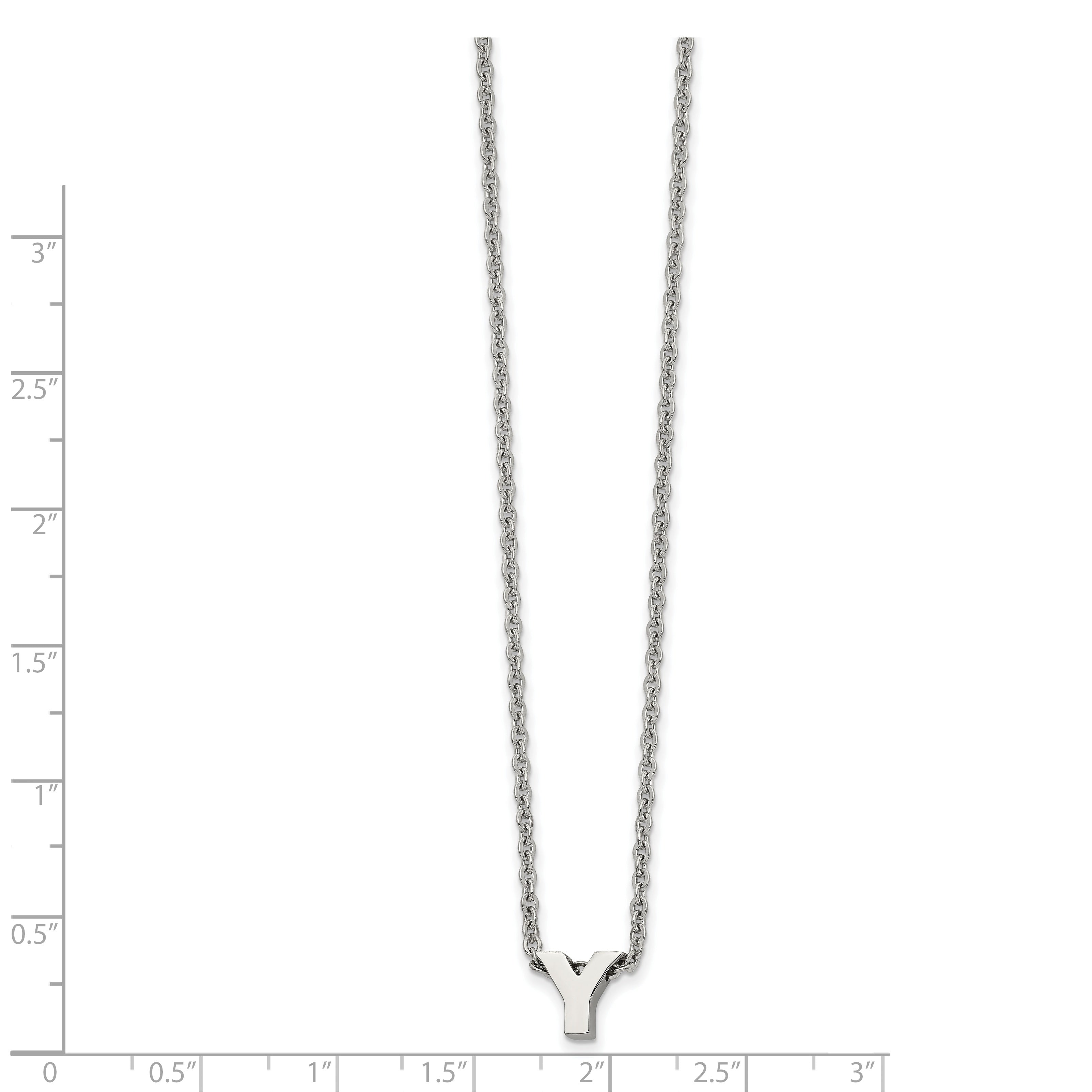 Stainless Steel Polished Letter Y 18in w/2in ext Necklace