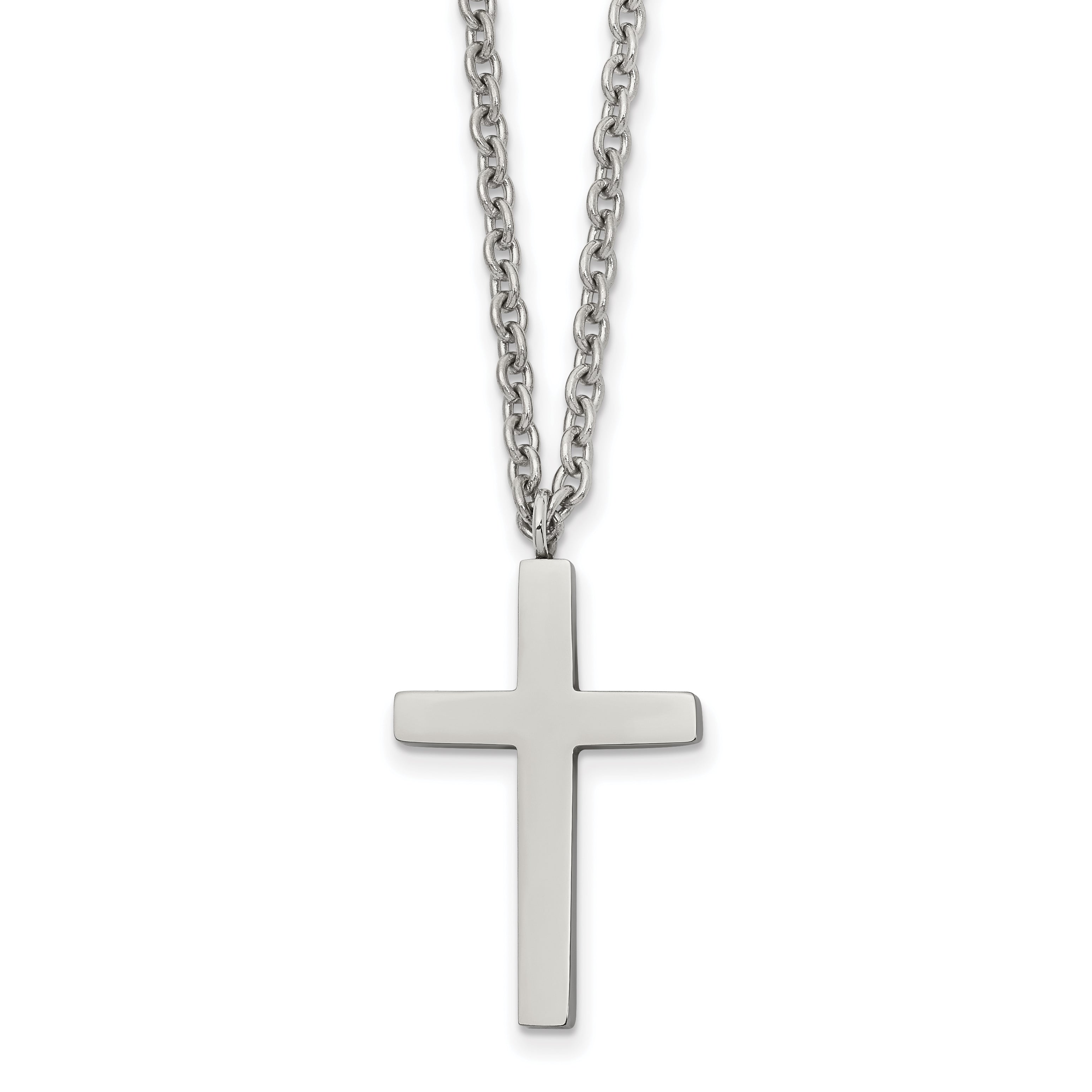 Chisel Stainless Steel Polished 25mm Cross Pendant on an 18 inch Cable Chain Necklace