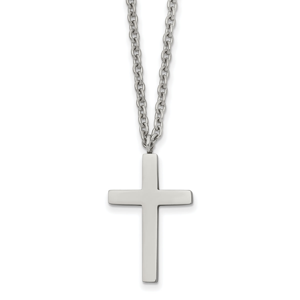 Chisel Stainless Steel Polished 25mm Cross Pendant on an 18 inch Cable Chain Necklace