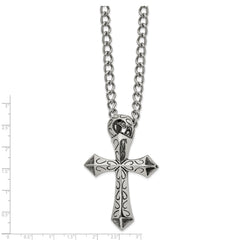 Chisel Stainless Steel Antiqued and Polished Cross Slide on a 24 inch Curb Chain Necklace