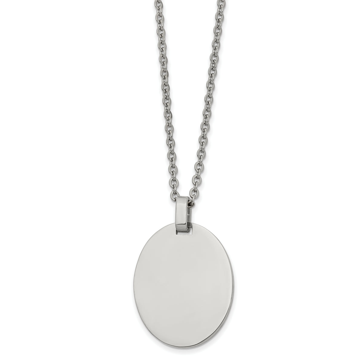 Chisel Stainless Steel Polished Oval Pendant on a 22 inch Cable Chain Necklace