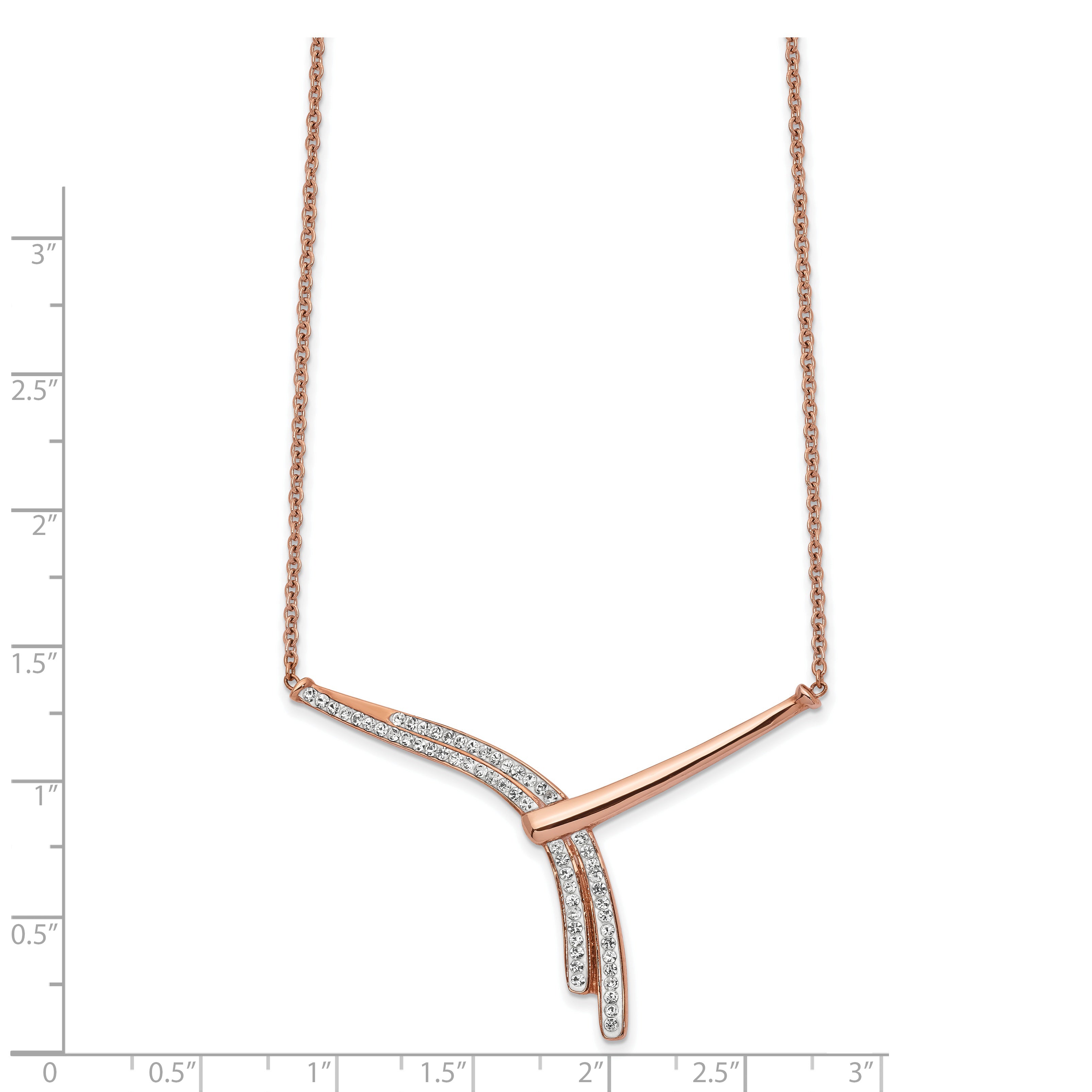 Chisel Stainless Steel Polished Rose IP-plated Preciosa Crystal Bar on a 17.75 inch Cable Chain with a 2 inch Extension Necklace