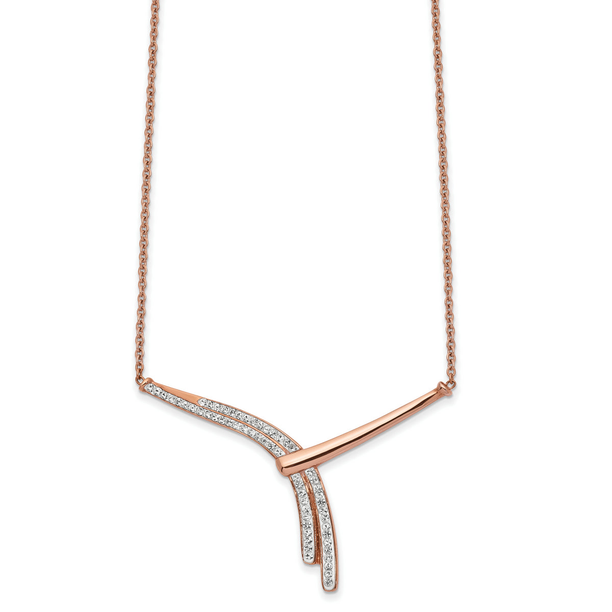 Chisel Stainless Steel Polished Rose IP-plated Preciosa Crystal Bar on a 17.75 inch Cable Chain with a 2 inch Extension Necklace