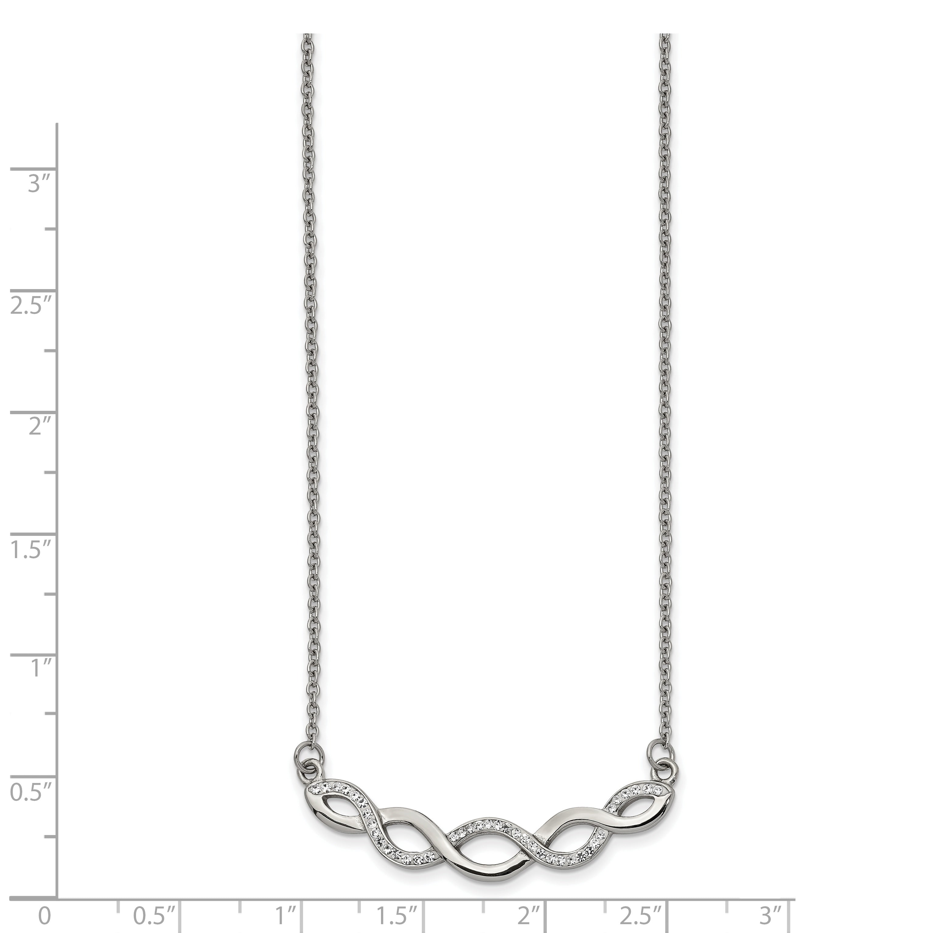 Chisel Stainless Steel Polished with Preciosa Crystal Braided Bar on a 16.5 inch Cable Chain with a 2 inch Extension Necklace